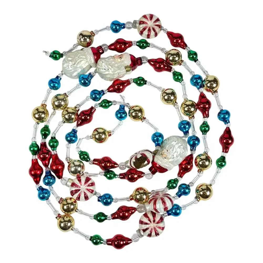 Thomas Pacconi 104” Santa & Peppermint Blown Mercury Glass Christmas Garland